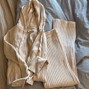 Aerie Tan Ribbed Zip-Up Hoodie and sweat set